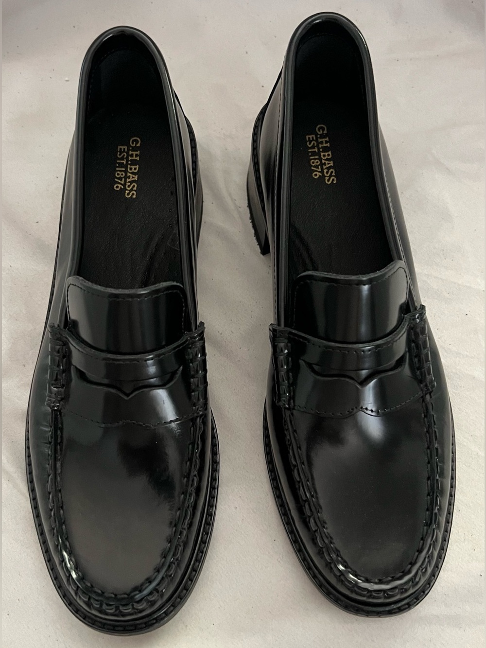 G.H. Bass WHITNEY BLACK LEATHER LOAFER BLOCK HEEL SHOE 9 $200 NEW - Picture 6 of 12
